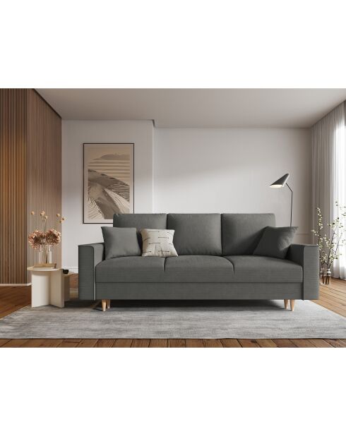 Canapé Convertible avec Coffre Cartadera Velours côtelé 3 Places gris - 222x100x92 cm