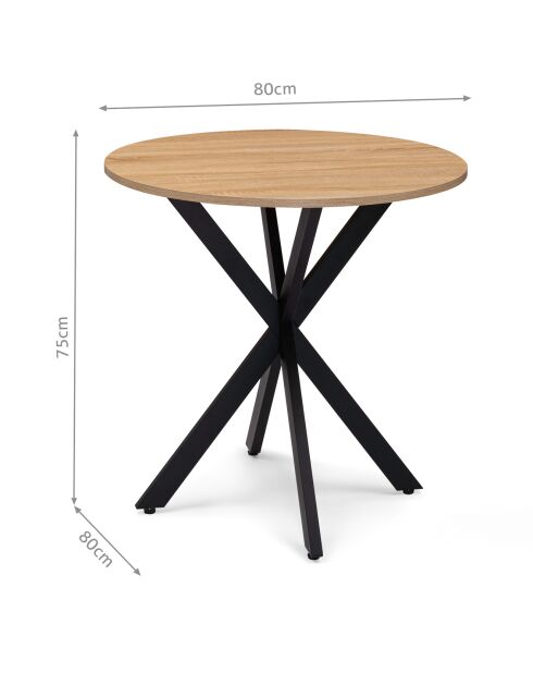 Table Repas Ronde Pieds Spider bois/noir - 80x80x75 cm