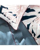 Parure housse de couette 100% Percale de Coton Lilibert bleu/blanc