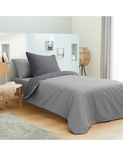 Parure housse de couette , drap housse & taies gris/anthracite - pour lit 90x190 cm