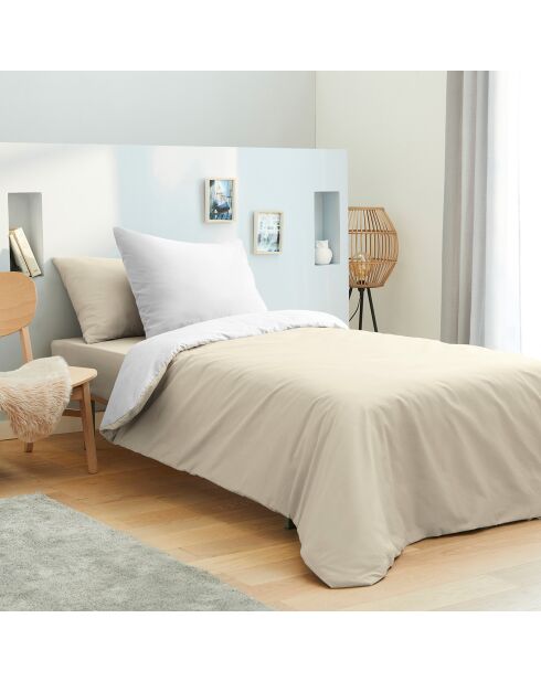 Parure housse de couette , drap housse & taies lin/blanc - pour lit 90x190 cm