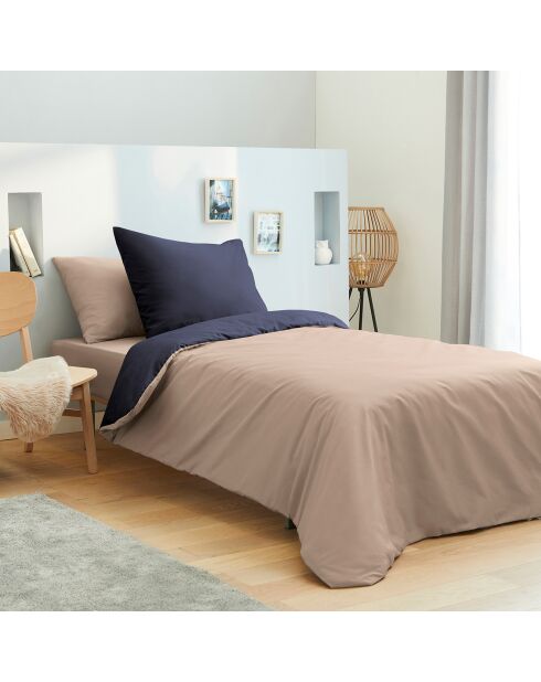 Parure housse de couette , drap housse & taies lin/marine - pour lit 90x190 cm