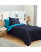 Parure housse de couette , drap housse & taies marine/turquoise - pour lit 90x190 cm