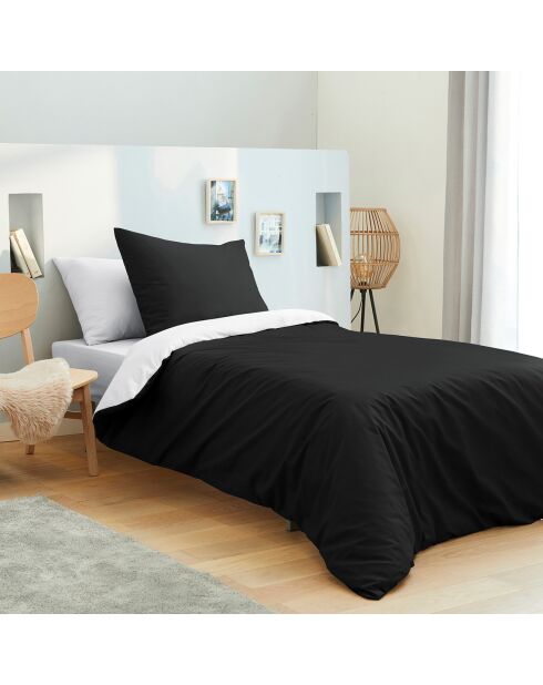 Parure housse de couette , drap housse & taies noir/blanc - pour lit 90x190 cm
