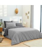 Parure housse de couette, drap housse & taies gris/anthracite - pour lit 140x190 cm