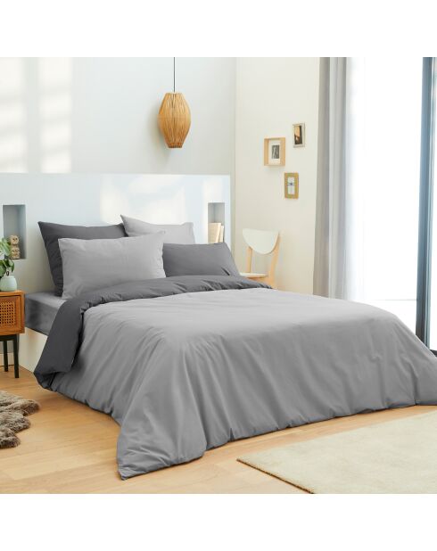 Parure housse de couette, drap housse & taies gris/anthracite - pour lit 140x190 cm