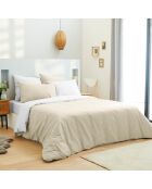 Parure housse de couette, drap housse & taies lin/blanc - pour lit 140x190 cm