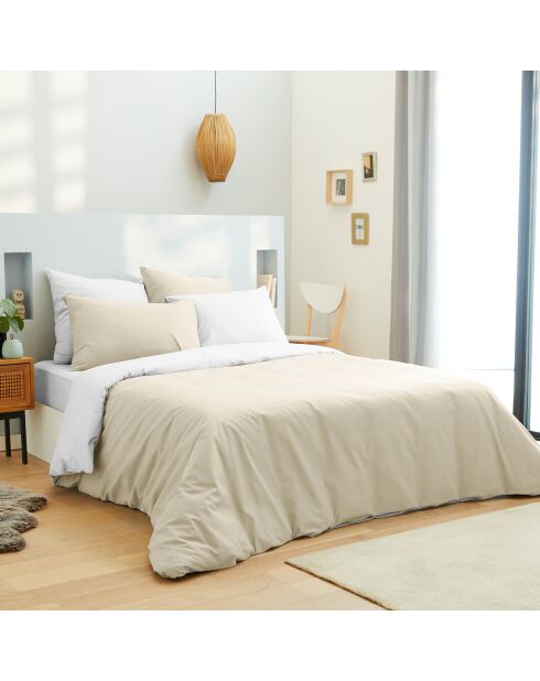 Parure housse de couette, drap housse & taies lin/blanc - pour lit 140x190 cm