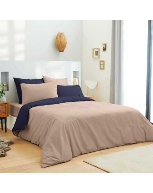 Parure housse de couette, drap housse & taies lin/marine - pour lit 160x200 cm