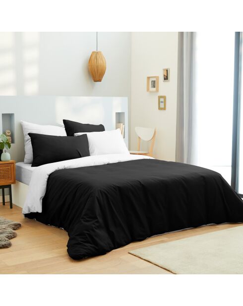 Parure housse de couette, drap housse & taies noir/blanc