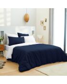 Parure housse de couette, drap housse & taies marine/blanc