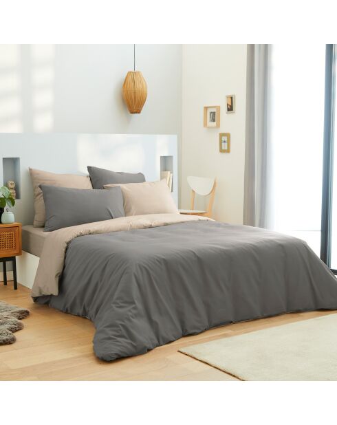 Parure housse de couette, drap housse & taies taupe/lin - pour lit 180x200 cm