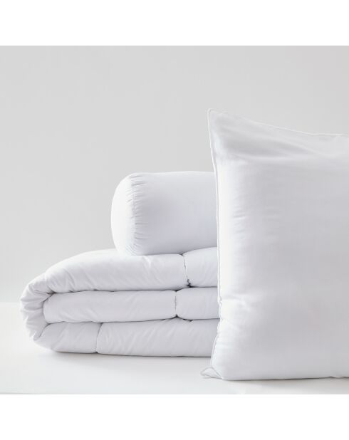 Paquete de edredón, 1 almohada y 1 bolsa de viaje suave de microfibra blanca