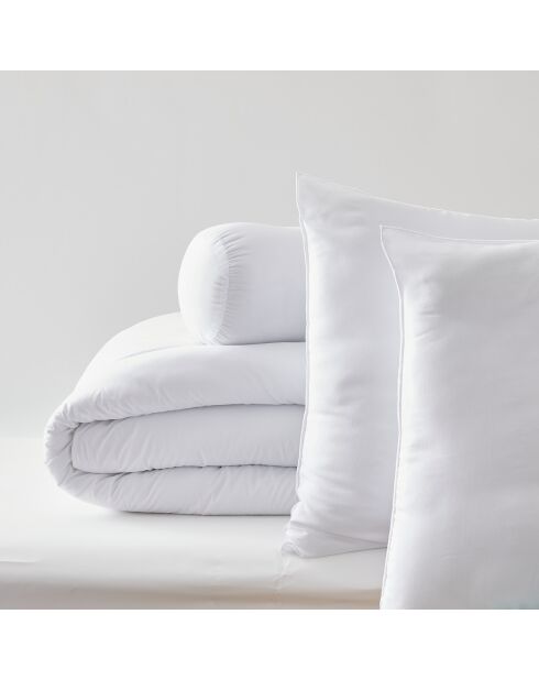 Paquete de edredón, 2 almohadas y 1 bolsa de viaje suave de microfibra blanca