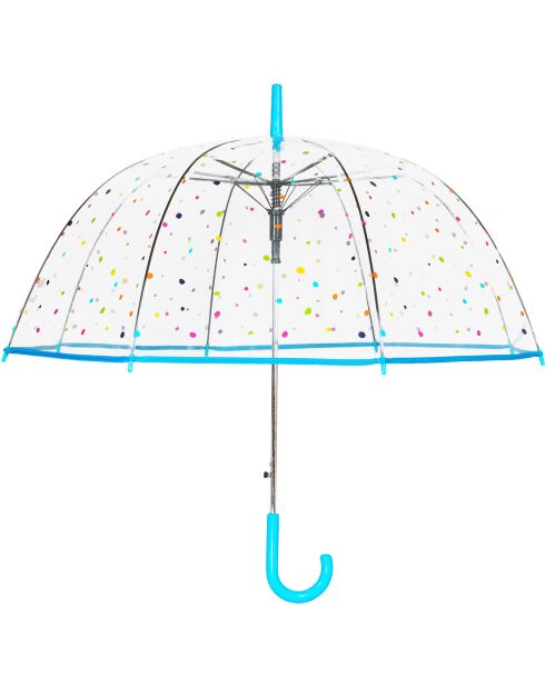 Bell paraplu - Automatische opening - Blauwe handgreep - Transparant gekleurde stippen