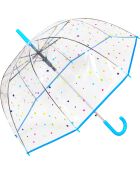 Bell paraplu - Automatische opening - Blauwe handgreep - Transparant gekleurde stippen