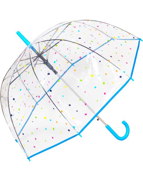Bell paraplu - Automatische opening - Blauwe handgreep - Transparant gekleurde stippen