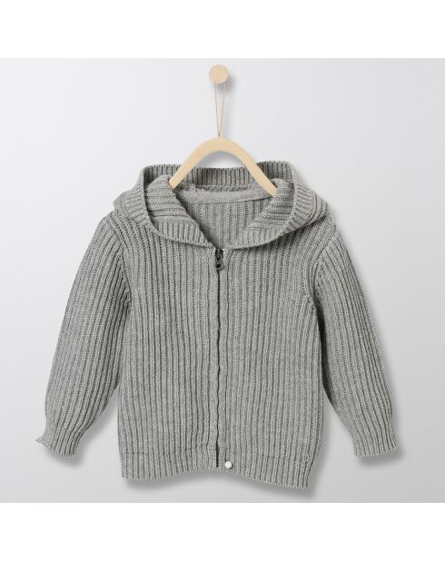 Gilet en Maille mélangée à capuche gris clair chiné