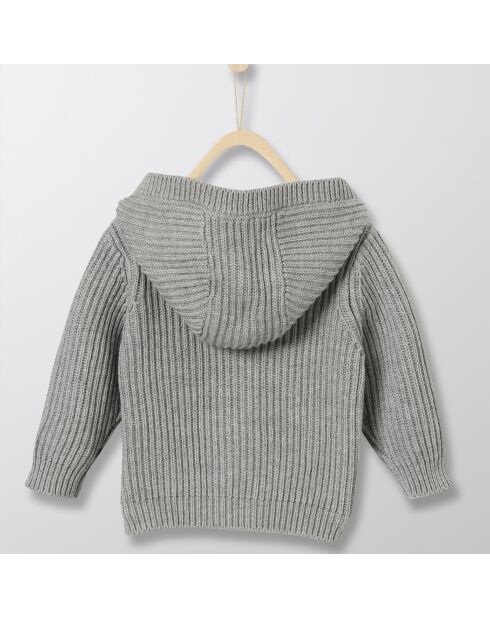 Gilet en Maille mélangée à capuche gris clair chiné