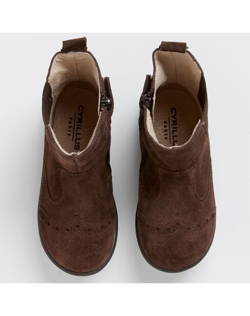 Boots en Velours de Cuir bout fleuri marron foncé