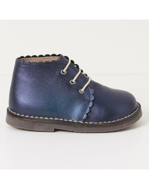 Bottines en Cuir bords festonnées bleu foncé