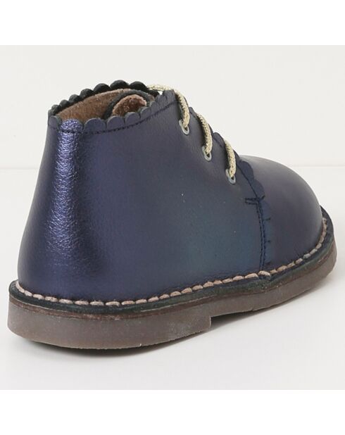 Bottines en Cuir bords festonnées bleu foncé