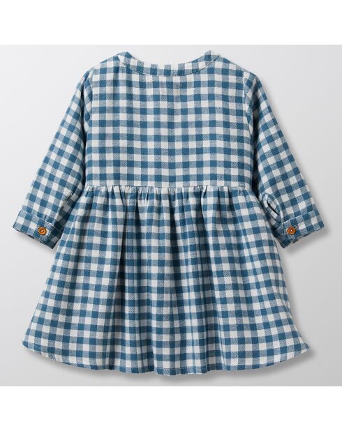 Robe en Coton brodée à carreaux vichy bleu/blanc