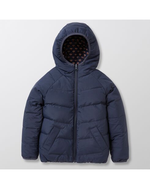 Doudoune réversible imprimée à capuche bleu foncé