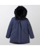 Parka fourrée bord fausse fourrure bleu foncé