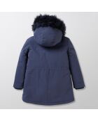 Parka fourrée bord fausse fourrure bleu foncé