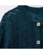 Cardigan en Laine & Mohair mélangés ajouré vert foncé