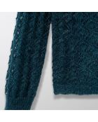 Cardigan en Laine & Mohair mélangés ajouré vert foncé