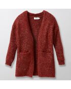 Gilet long en Maille mélangée col châle rouge marron