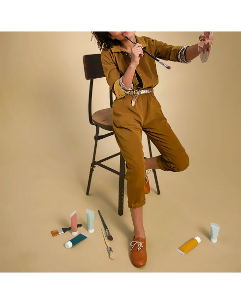 Tuta in velluto di cotone giallo senape