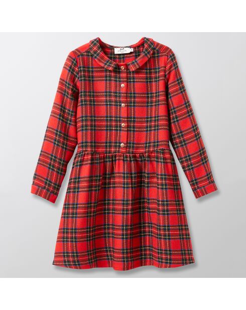 Robe chemise en Laine mélangée à carreaux rouge