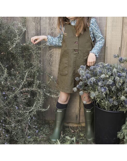 Robe chasuble en Toile de coton vert kaki