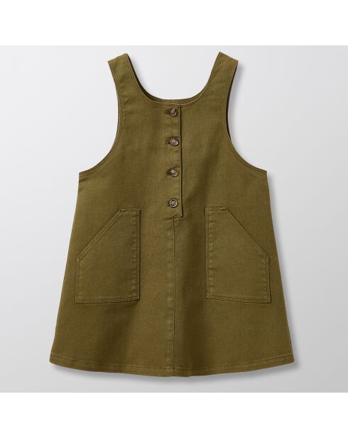 Robe chasuble en Toile de coton vert kaki