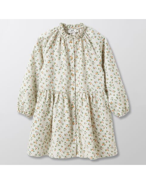 Robe en Coton col montant imprimée blanc crème