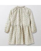 Robe en Coton col montant imprimée blanc crème