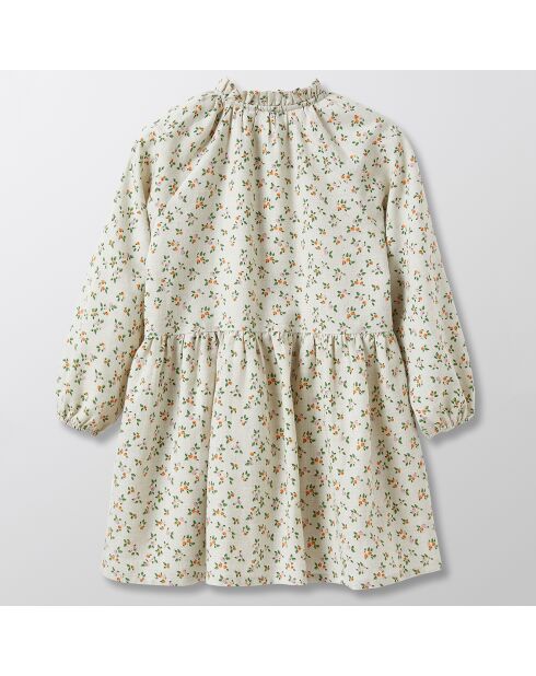 Robe en Coton col montant imprimée blanc crème