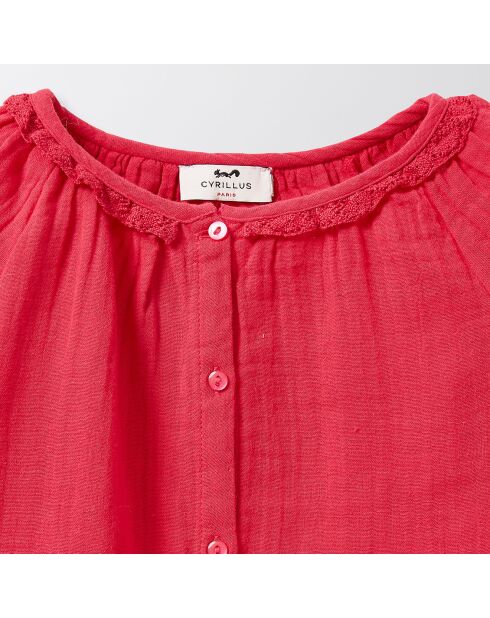 Chemise en Coton col dentelle rose fuchsia