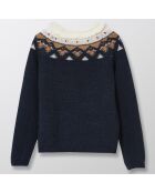 Pull jacquard en Maille mélangée bleu foncé