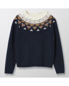 Pull jacquard en Maille mélangée bleu foncé