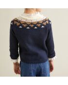 Pull jacquard en Maille mélangée bleu foncé