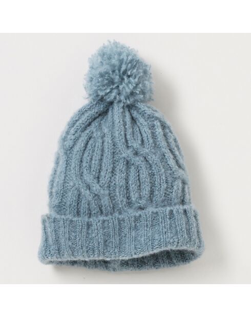 Bonnet en Maille torsadée bleu grisé