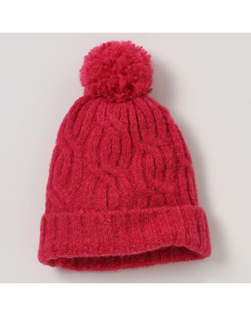 Bonnet en Maille torsadée rose fuchsia