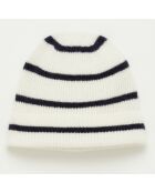 Bonnet 100% Cachemire rayé blanc/bleu marine