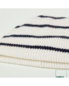 Bonnet 100% Cachemire rayé blanc/bleu marine