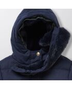 Doudoune longue doublure fausse fourrure bleu foncé