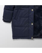 Doudoune longue doublure fausse fourrure bleu foncé